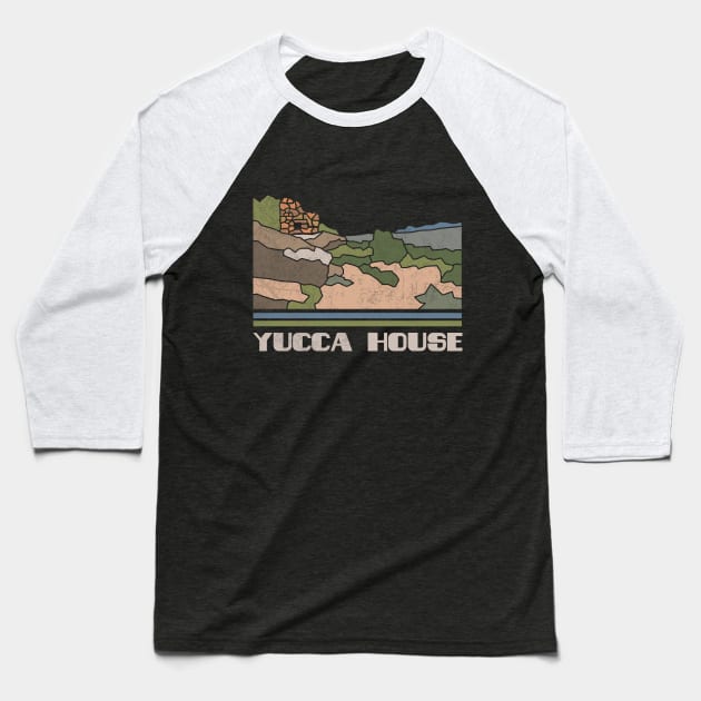 Yucca House National Monument Nature Lover Vintage Retro Skyline Hiking Outdoor Travel Adventure Baseball T-Shirt by NickDezArts